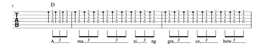 worship guitar lessons - Amazing Grace Strumming Pattern-3