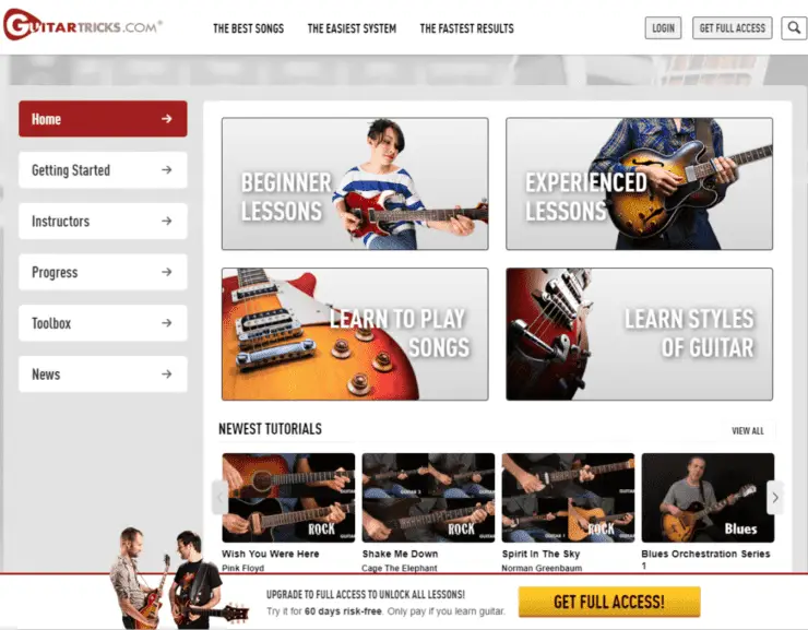 Screenshot of guitar tricks lesson on its website