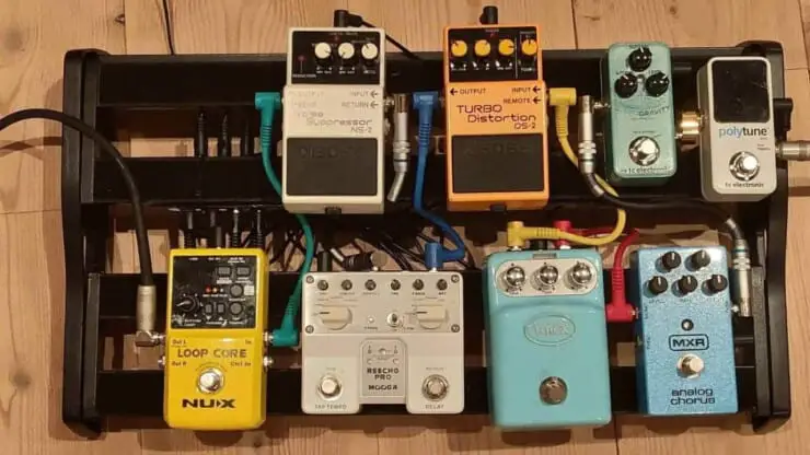 pedalboard with guitar pedals